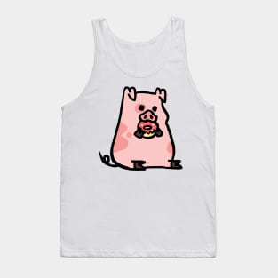 Cute Cartoon Piggy Munching Donut Tank Top